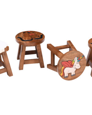 Acacia wood kids stool with charming elephant, cat, sheep, and unicorn paintings – Jayalwal Designs
